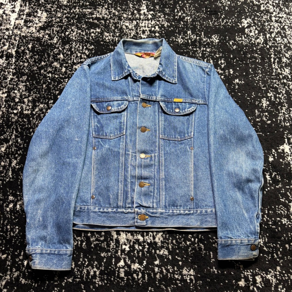 Vintage Rustler Denim Trucker Jacket Medium Blue Western 70s 80s Made in USA